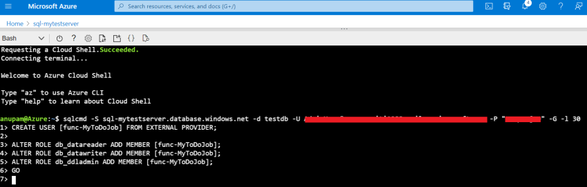 Login failed for user token identified principal in Azure